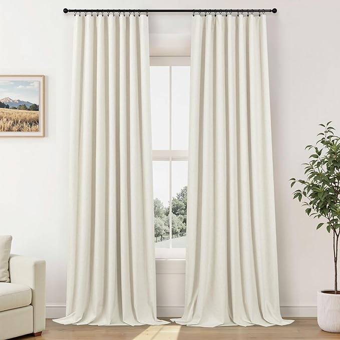 Extra Wide 70 Inch Blackout Curtains & Drapes 108 Inch Long 2 Panel for Sliding Glass Doors Modern Farmhouse Linen Blend Heavy Floor to Ceiling Large Window Bedroom Drape 70x108 Length Cream Off White