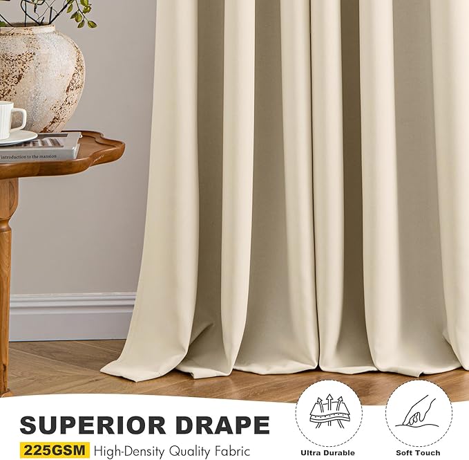 MIULEE Cream Beige Blackout Curtains for Bedroom Living Room 96 Inches Long 2 panels, Thermal Insulated Room Darkening Drapes Solid Grommet Top Noise Reducing Light Blocking Window Curtains 40x96 Inch