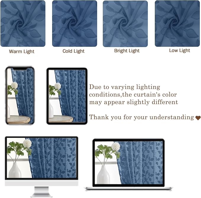Chyhomenyc Dusty Blue Sheer Curtains 30 Inch Length, Light Filtering Leaf Tufted Textured Small Window Kitchen Curtain Over Sink, Short Half Window Curtains for Bathroom Basement, 30"Wx30"L, 2 Panels