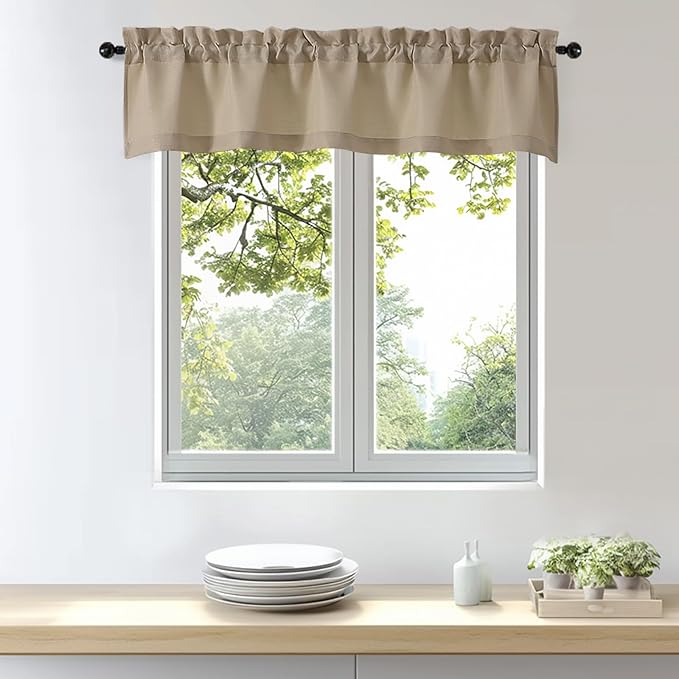 OWENIE Bob 1 PCS Camel Valances for Windows, Faux Linen Textured Kitchen Window Curtains Valance for Bedroom Living Room, Modern Soft Airy Solid Rod Pocket Bathroom Cafe Curtain, 60Wx12L Inch