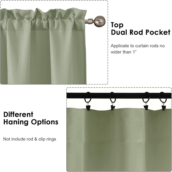 OWENIE Bob 1 PCS Green Valances for Windows, Faux Linen Textured Kitchen Window Curtains Valance for Bedroom Living Room, Modern Soft Airy Solid Rod Pocket Bathroom Cafe Curtain, 60Wx20L Inch