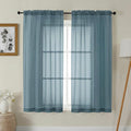 Gwine Sheer Curtains 63 Inch Length - Light Filtering Rod Pocket Window Curtain Panels for Bedroom, Elegant Soft Voile Living Room Sheer Drapes, Each 42Wx63L, 2 Panels, Dusty Blue