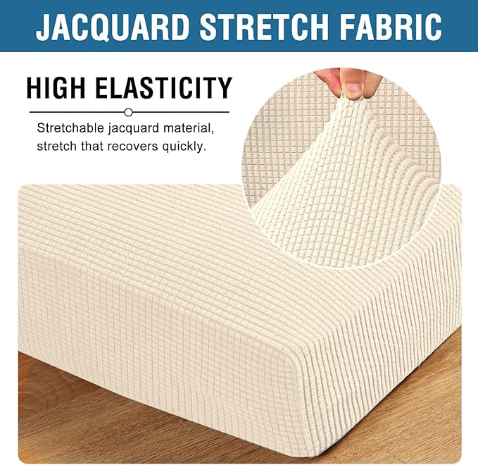 H.VERSAILTEX Super Stretch Individual Seat Cushion Covers Sofa Covers Couch Cushion Covers Slipcover Sets Thick Jacquard Textured Twill Fabric (1 Piece Loveseat Cushion Cover, Cream)