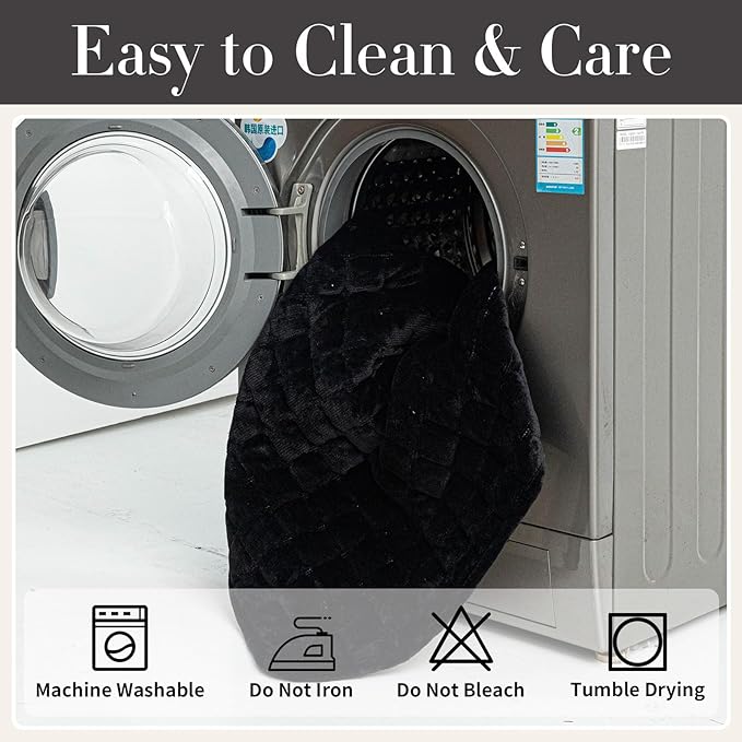 Velvet Couch Cover, Plush Sectional Sofa Cover Washable, Anti Slip Sofa Slipcover for Armrest & Backrest, Furniture Protector Covers for Pets & Kids(1PC, Black, 35.4"×35.4", Single Seater)