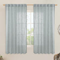 LAMIT Faux Linen Curtains 63 inches Long for Bedroom, Back Tab and Rod Pocket Linen Drapes Light Filtering Semi Sheer Curtains for Small Window/Farmhouse, 2 Panels (52 x 63 Inch, Greyish Blue)