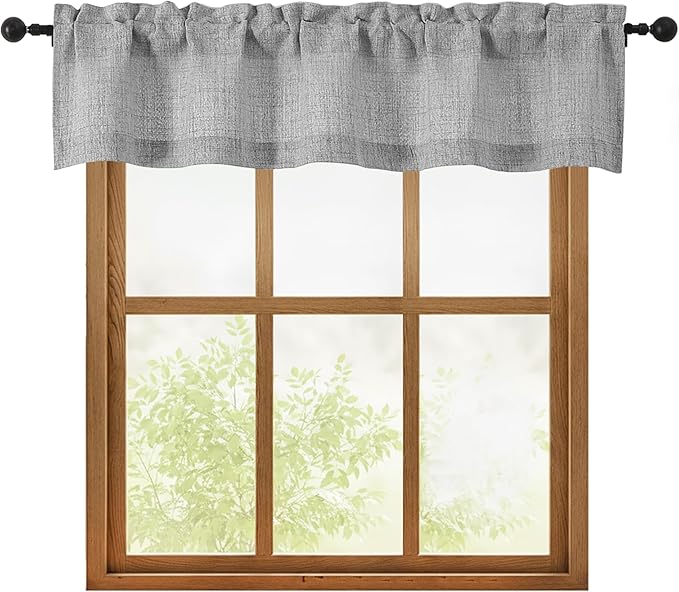 OWENIE Grey Valances for Windows 1 Pcs, Light Filtering Textured Farmhouse Short Small Valance Curtains for Bathroom Basement Living Room Bedroom, Rod Pocket Half Curtains for Windows, 52Wx12L Inch