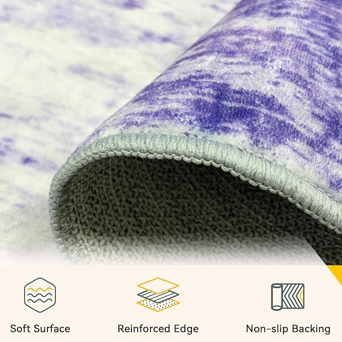 Washable Area Rugs 6ft Non-Slip Modern Abstract Soft for Living Room Entryway Bedroom Nursery, Print Pattern, Purple Gray Pink White