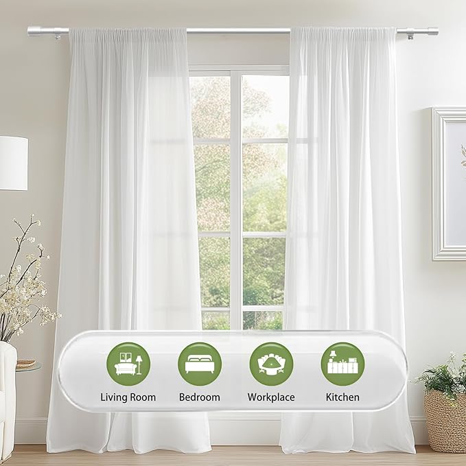 5/8” Diameter Curtain Rods 30-45 Inch, for 30-39 Inch Windows, Adjustable Splicing Silver Curtain Rods for Windows with Brackets, Window Rod Long Small Curtains Rod, 2 Pack