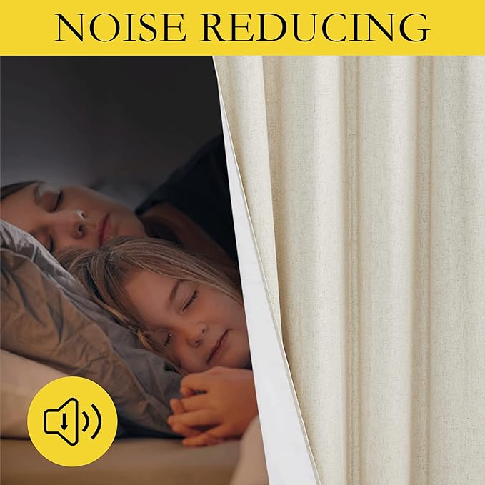 NICETOWN Natural Bedroom Full Blackout Linen Curtain Panels Set of 2, 62" by 72", Thick Insulated Classic Grommet Blackout Draperies with White Thermal Insulated Liner for Windows