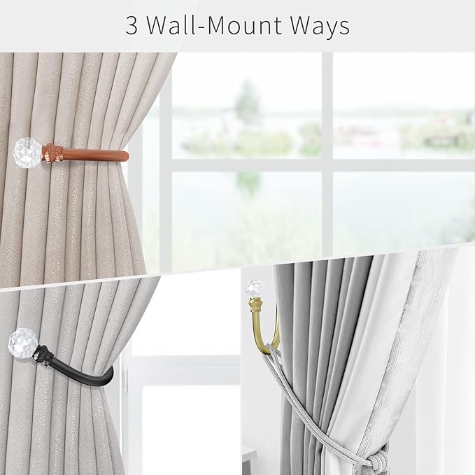 Hion Curtain Holdbacks Gold 2pcs, Curtain Tiebacks Wall Mounted Curtain Hooks Holders for Drapes