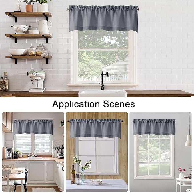Chyhomenyc Dark Grey Valance for Windows, Light Filtering Faux Linen Solid Short Curtain Valance, Burlap Decorative Small Curtain for Kitchen Bathroom Laundry Basement, 60Wx12L inch, 1 Piece