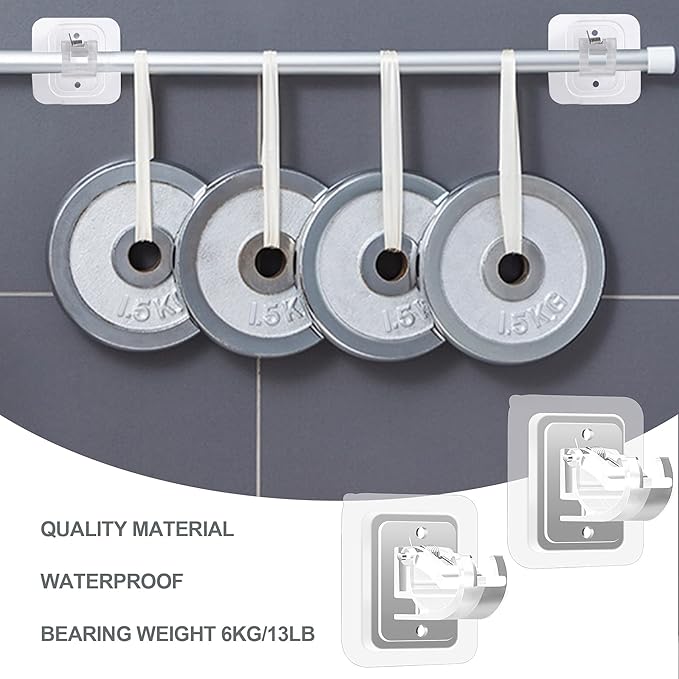 Codoule 2PCS No Drill Curtain Rod Brackets No Drilling Self Adhesive Curtain Rod Holder Hooks Nail Free Adjustable Curtain Rod Hooks Curtain Hangers Bathroom Kitchen Home Bathroom Hotel (Transparent)