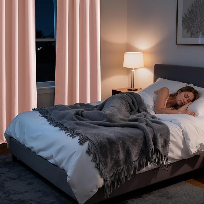 RYB HOME Bedroom Blackout Curtains 63 inches Long, 100% Blackout Thermal Insulated Noise Reducing Curtains for Living Room Nursury, 62 inches Wide by 63 inches Long, Peach Pink
