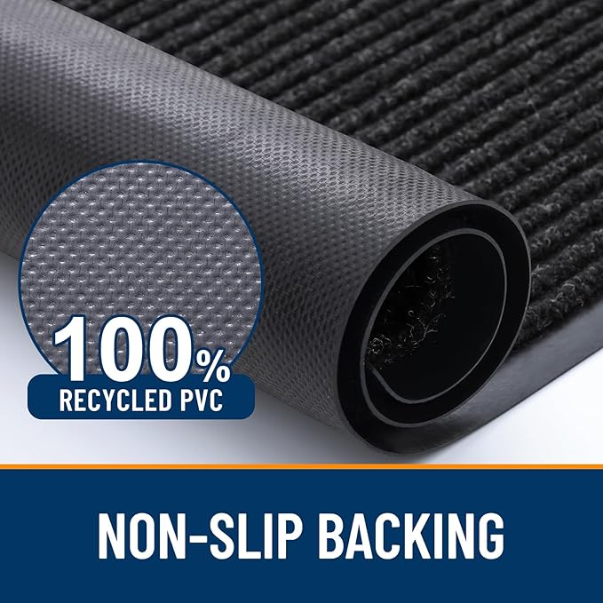 OLANLY Front Door Mat Indoor Outdoor Entrance, Waterproof Heavy Duty Doormat, Fade Resistant, Low Profile, Easy Clean Patio Porch Welcome Floor Mats for Entry, 71x23, Off-Black
