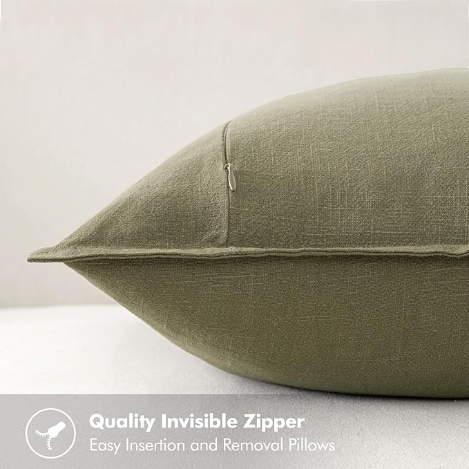 MIULEE Decorative Linen Pillow Covers 18x18 Inch Light Olive Green Boho Farmhouse Neutral Couch Throw Pillows for Bed Pack of 2 Accent Modern Pillowcase Summer Sofa Livingroom Home Decor