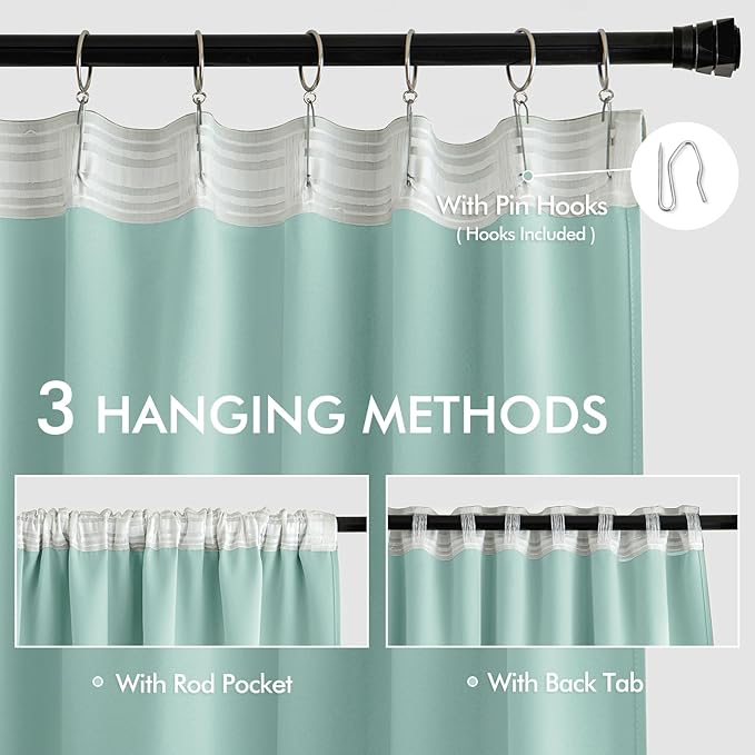 MIULEE Aqua Back Tab Blackout Curtains 72 Inches Long 2 Panels Set for Living Room Bedroom Privacy, Rod Pocket/Pinch Pleat Thermal Insulated Room Darkening Pleated Light Blocking Drapes