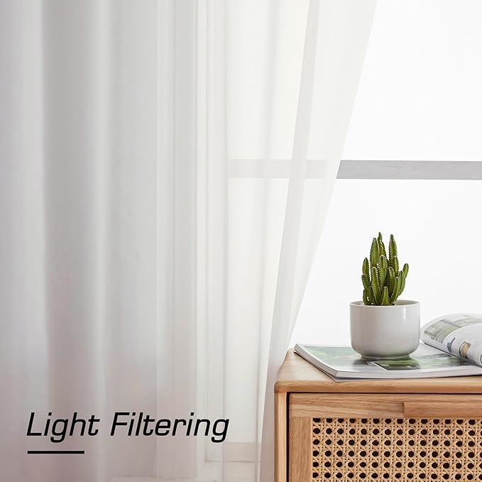 Simplebrand Ivory Sheer Curtains 96 Inches Long, Light Filtering Rod Pocket Solid Color Window Sheer Curtain Panels, Elegant Curtains & Drapes for Living Room, Bedroom 2 Panels (Ivory, 59" W x 96" L)