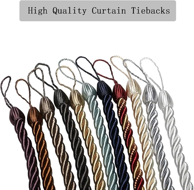 BEL AVENIR Curtain Rope Tiebacks, Drapery Rope Holdbacks with 4 Metal Screw Hooks (Purple, 4pack)