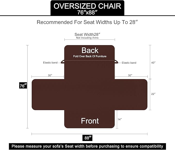 U-NICE HOME Reversible Oversized Chair Covers Quilted Water Repellent Pet Protectors with Elastic Straps(28''Armchair, Grey/Beige)