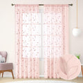 HOMEIDEAS Blush Pink Sheer Curtains 52 X 96 Inches Length 2 Panels Embroidered Leaf Pattern Pocket Faux Linen Floral Semi Sheer Voile Window Drapes for Bedroom Living Room