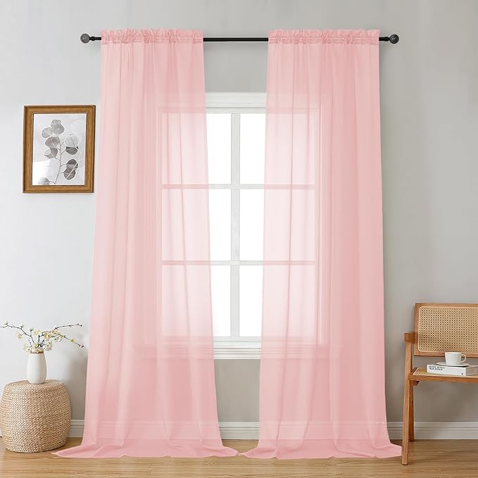 Gwine Blush Pink Sheer Curtains 96 Inches Long 2 Panels, Elegant Window Treatments Voile Curtains for Living Room, Light Filtering Rod Pocket Sheer Drapes, Each 42" Wx96
