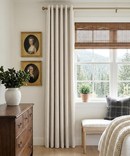 100% Blackout Linen Curtains 50" W x 84" L 2 Panels Set,Thermal Insulated Full Light Blackout Curtains for Bedroom/Living Room,Beige
