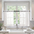 MIULEE White Sheer Curtains 2 Panels Embroidered Leaf Patterned Rod Pocket Floral Semi Sheer Faux Linen Short Window Curtains Drapes Set for Kitchen Bathroom Cafe, 30x30 Inches Length