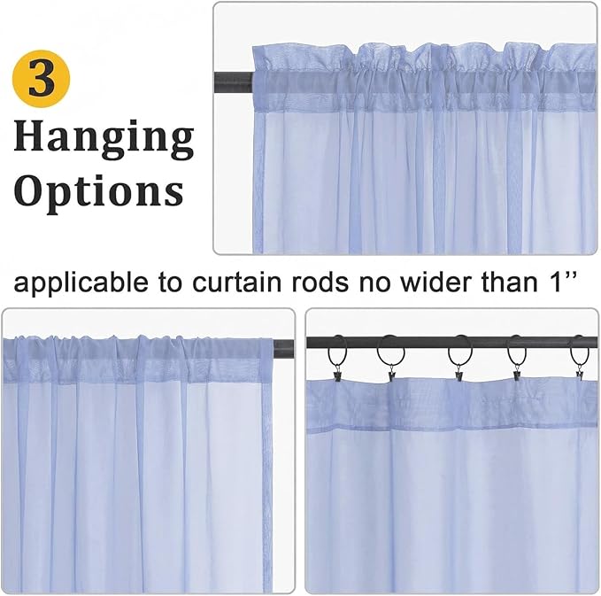 Gwine Denim Blue Sheer Curtains 63 Inch Length for Living Room 2 Panels, Light Filtering Rod Pocket Window Curtain Treatment for Bedroom, Voile Elegant Sheer Drapes，Each 42Wx63L