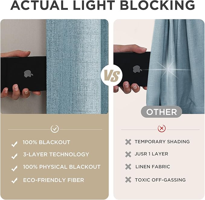Joydeco Blackout Curtains for Bedroom - 100% Light Blocking 2 Panels Sky Blue Drapes 42" W x 84" L, Thermal Insulated Room Darkening Curtains, Linen Textured for Living Room, Rod Pocket & Back Tabs