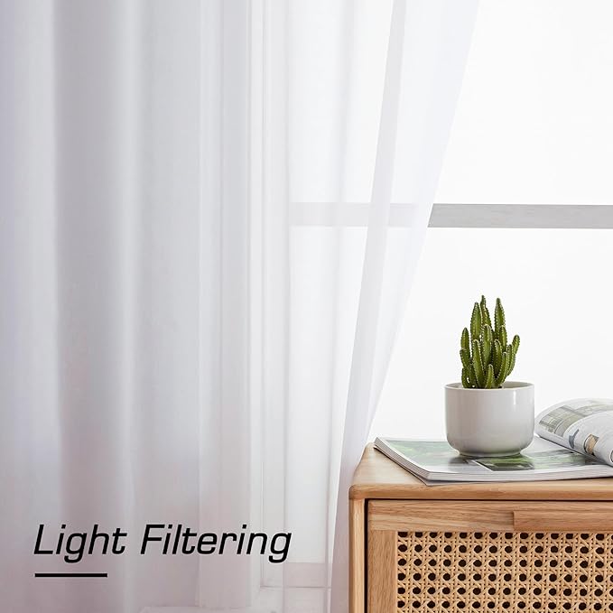 Aiyufeng Voile Sheer White Curtains - Transparent Light Weight Soft Window Treatment Curtain Panels with Rod Pocket Top for Patio Door/Living Room (W59 x L96, 2 Panels), White