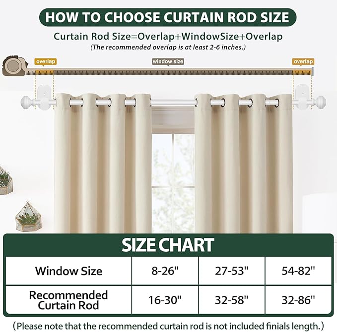 KAMANINA Curtain Rods No Drilling for Windows 32 to 86 Inches, 5/8 Inch Adjustable Renter Friendly Curain Rod with 3M Adhesive Brackets without Drilling, White 2 Pack