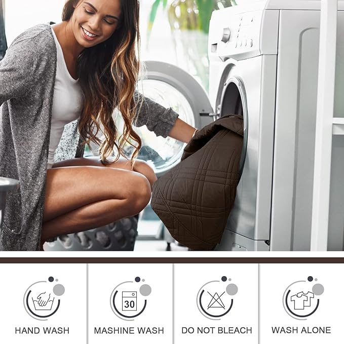 TAOCOCO 100% Waterproof Recliner Sofa Cover Non Slip Couch Cover for 3 Seat Reclining Sofa, Split Reclining Couch Covers 3-Piece with Straps, Washable Sofa Slipcover for Kids Pets(3 Seater, Chocolate)