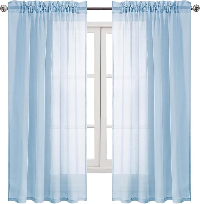DWCN Sky Blue Sheer Curtains Semi Transparent Voile Rod Pocket Curtains for Bedroom and Living Room, 52 x 72 inches Long, Set of 2 Panels