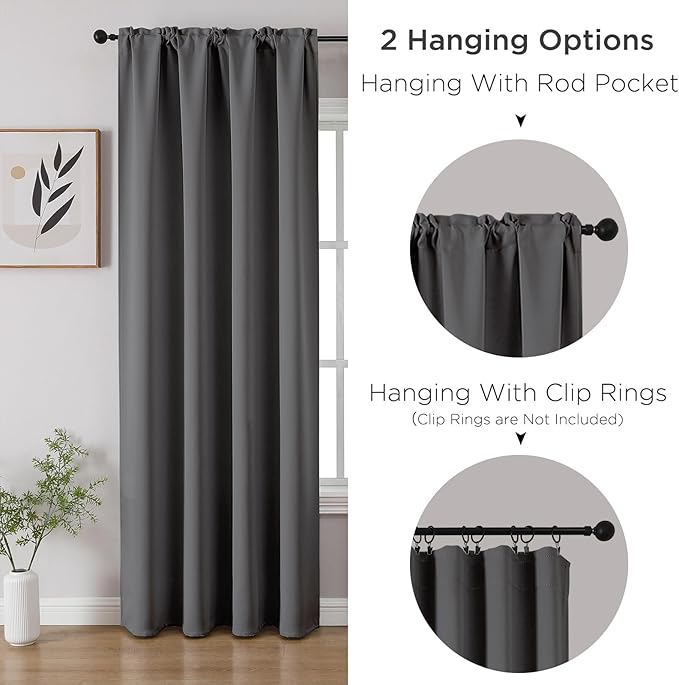 CUCRAF Light Grey Blackout Curtains 84 inch Length 2 Panels Set, Rod Pocket Room Darkening Drapes for Bedroom Living Room, Insulated Thermal Light Blocking Window Curtain (W52 x L84 Inch)