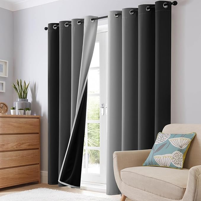 SimpleHome Ombre Room Darkening Curtains for Bedroom, Gradient Black to Grey White Light Blocking Thermal Insulated Grommet Window Curtains/Drapes for Living Room,2 Panels, 52x54 inches Length
