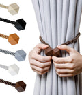 NazTur Magnetic Curtain Tiebacks- Upgrade 2022 with a Thicker Twist Rope & Strong Magnet Tieback Window Treatment Holdbacks Draperies Holders Decorative Drape Handmade Tie Back (Coffee Dark, 4)