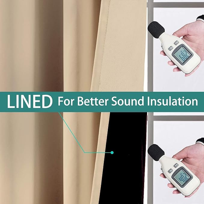 Yakamok Beige 100% Blackout Curtains, Thermal Insulated Total Blackout Drapes for Bedroom, Heat Blocking Window Curtains for Living Room(62Wx84L, 2 Panels)