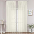 Chyhomenyc Ivory Sheer Curtains 96 Inch Length 2 Panels Set, Light Filtering Tufted Textured Soft Airy Rod Pocket Gentle Leaf Window Treatment Drapes for Bedroom Living Room, 52" Wx96 L, 2PCS
