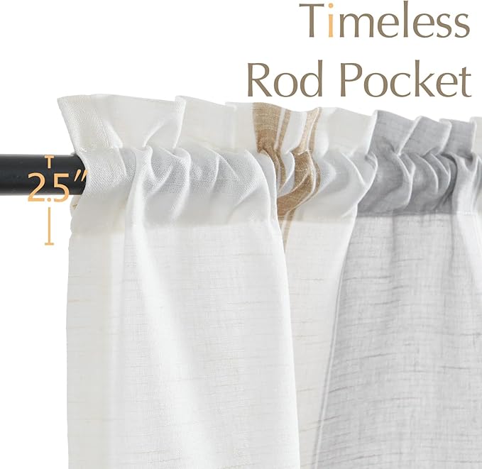 jinchan Striped Valance Farmhouse Window Treatment Linen Textured Drapes for Small Windows Kitchen Living Room RV Vintage Valance 16 Inch Rod Pocket 1 Panel Taupe and Grey