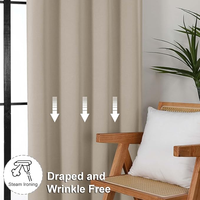 Simplebrand Ava Biscotti Beige Short Blackout Curtains for Bedroom 45 Inches Long 2 Panels Set, Solid Thermal Insulated, Energy Saving Window Treatment Curtains Blackout Drapes, W40 x L45 Inch