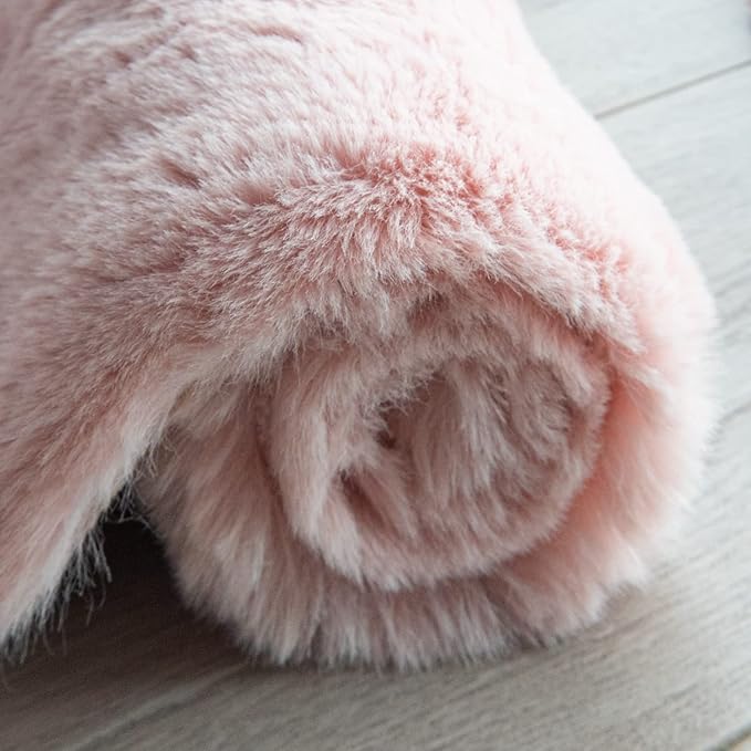 ORINOVA Pink Fuzzy Washable Furry Area Rugs for Living Room Faux Rabbit Fur Nursery Rug for Bedroom 2x4 Runner Rug