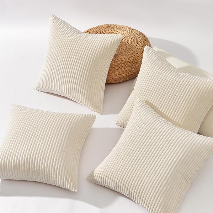 Topfinel Decorative Beige Throw Pillow Covers Cushion Cases, Set of 4 Soft Velvet Modern Double-Sided Designs, Natural Home Decor, Pillow Inserts Not Included (26x26 inch)