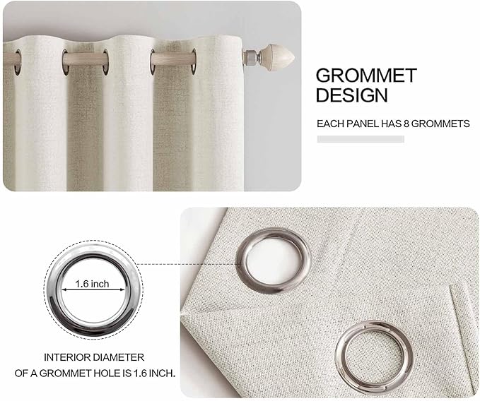 MIULEE Linen Texture Curtains for Bedroom Solid 100% Blackout Thermal Insulated Linen Beige Curtains Grommet Room Darkening Drapes for Living Room Nursery 52x108 Inch (2 Panels)