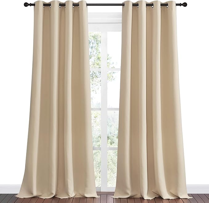 NICETOWN Bedroom Room Darkening Curtains - Triple Weave Microfiber Grommet Top Thermal Insulated Solid Panels/Drapes for Kid's Room (Biscotti Beige, 1 Pair, 55 inches by 90 Inch)