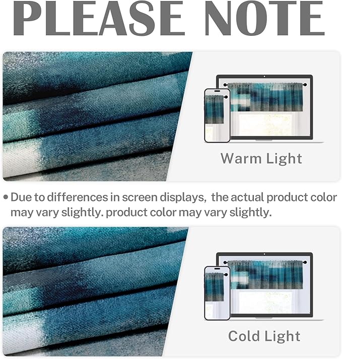 Emvency 4 Pack Valances Window Treatments, Turquoise Abstract Modern Art Blackout Adjustable for Living Room Bathroom Bedroom Kitchen Over Sink, 52x18 Inch Rod Pocket Valances