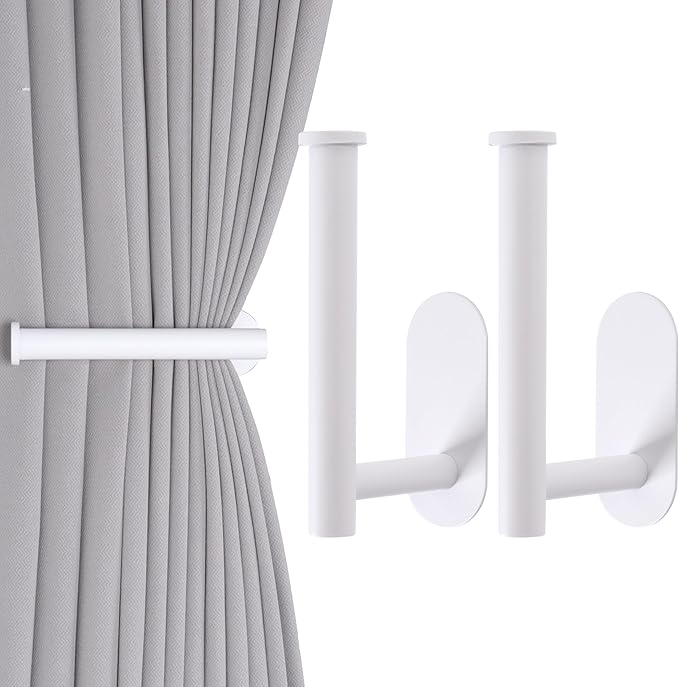 Groleca 2 Pack Adhesive Curtain Holdbacks - No Drill Curtain Tie Backs & Hooks (White)