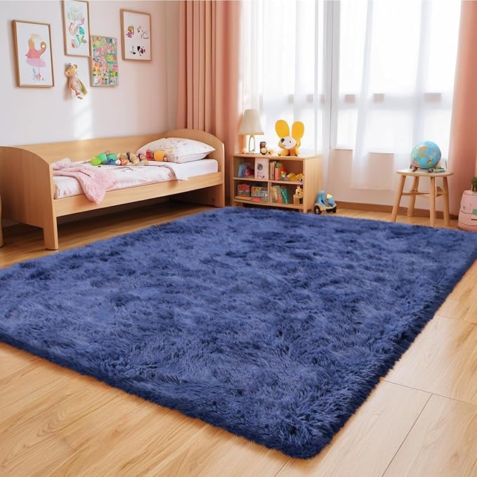 Shag Area Rug for Bedroom 4x6,Blue Fluffy Area Rugs for Living Room,Soft Fuzzy Rug Non-Shedding Indoor Plush Carpet for Kids Bedroom Nursery Dorm Home Decor