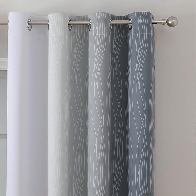 Estelar Textiler Full Room Darkening Greyish White and Grey Blackout Curtains 72 Inch Length 2 Panels Set, Ombre Thermal Insulated Full Light Blocking Grommet Gray Blackout Drapes for Bedroom, 52Wx72L