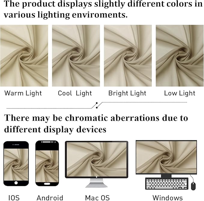 Lecloud Taupe Sheer Curtains 96 Inches Long 2 Panels Set, Home Decor Light Filtering Airy Solid Color Drapes, Dual Rod Pocket Living Room Curtains for Bedroom Dining Room, Each Panel 59" W x 96" L