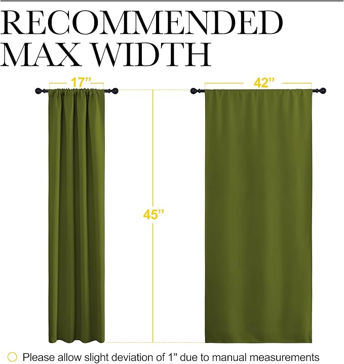 NICETOWN Window Curtains Blackout Drapes, Thermal Insulated Solid Rod Pocket Blackout Draperies for Living Room (1 Pair, 42 by 45 inches, Olive Green)